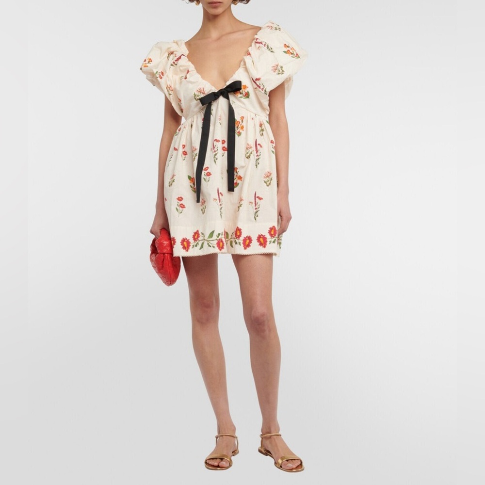 Agua Bendita White Floral Horizonte Cotton Summer Mini Dress Size Large
